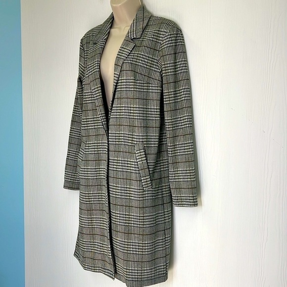 H&M - Tweed Black And White Green Stripe 2 Button Snap Long Blazer Size XS - Picture 6 of 14